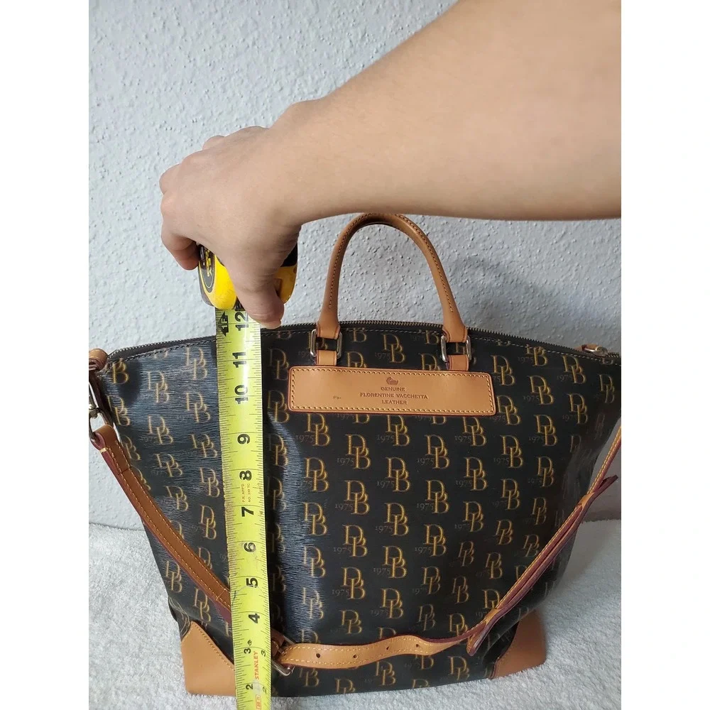 Dooney & Bourke Monogram Coated Canvas Florentine Vacchetta Leather Satchel